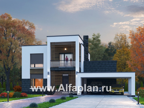«Футура» - современный двухэтажный дом, с террасой и с плоской крышей, навес на 2 авто, в стиле минимализм - превью дополнительного изображения №1