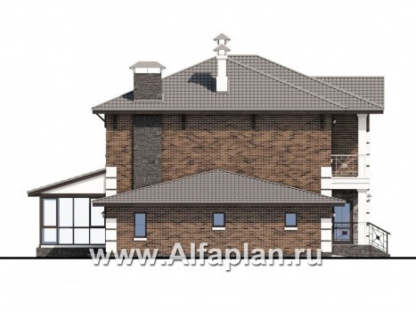 «Седьмая высота» - проект двухэтажного дома, лестница в центре, с кабинетом и с сауной, с гаражом - превью фасада дома