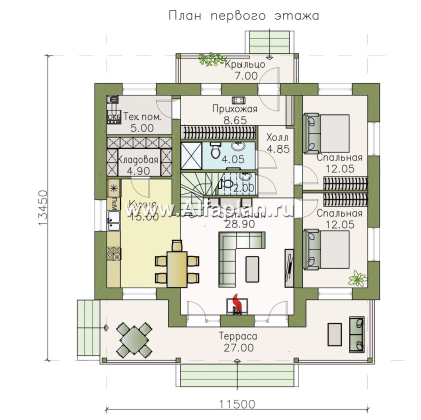 Проекты домов Альфаплан - «Моризо» - шале с четырьмя спальными комнатами - превью плана проекта №1