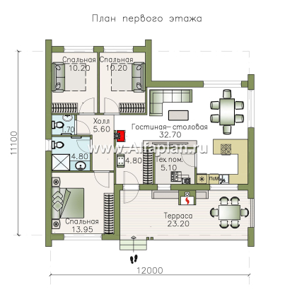 Проекты домов Альфаплан - «Эпсилон» - каркасный дом с тремя спальнями - превью плана проекта №1