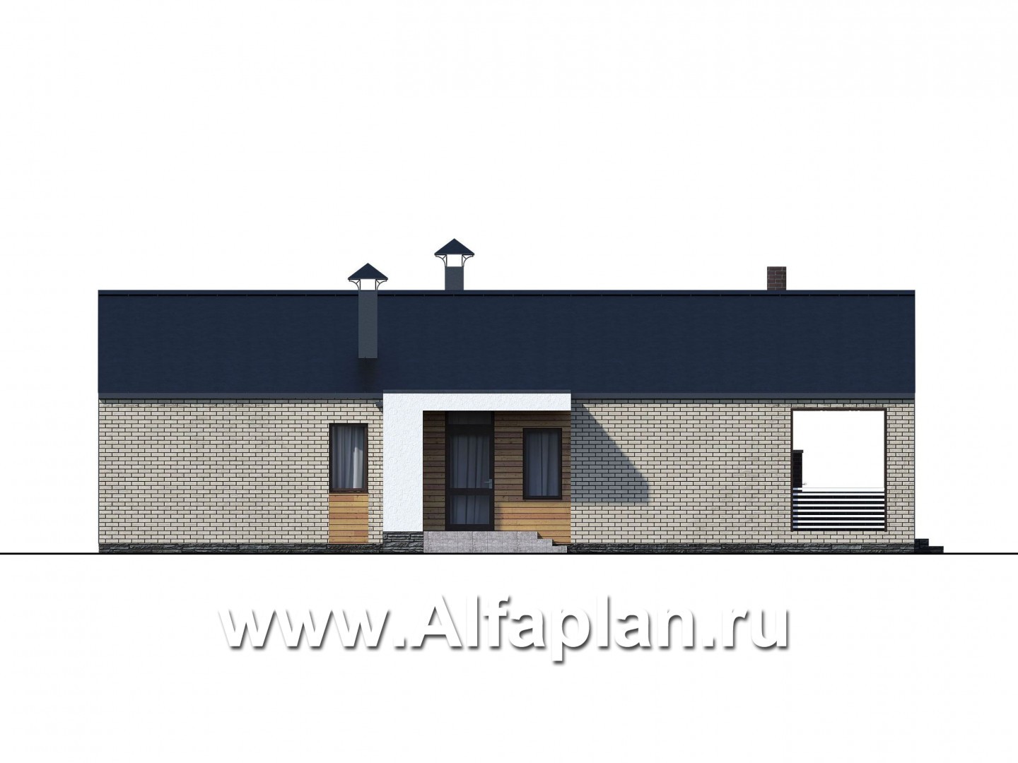 Проекты домов Альфаплан - «Тета» - одноэтажный дом с фальцевыми фасадами и кровлей - изображение фасада №3