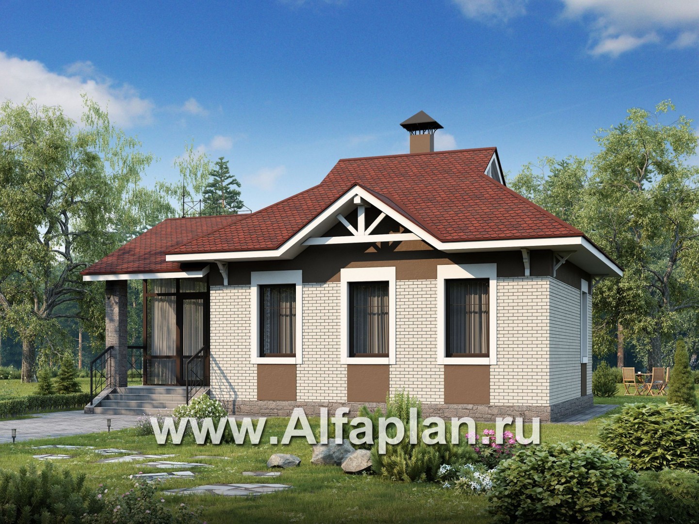 Проекты домов Альфаплан - Проект гостевого кирпичного дома - основное изображение