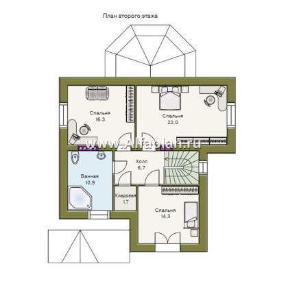 «Ягерхаус» — проект двухэтажного дома с пирамидальной кровлей, с террасой, в стиле Петровское барокко - превью план дома