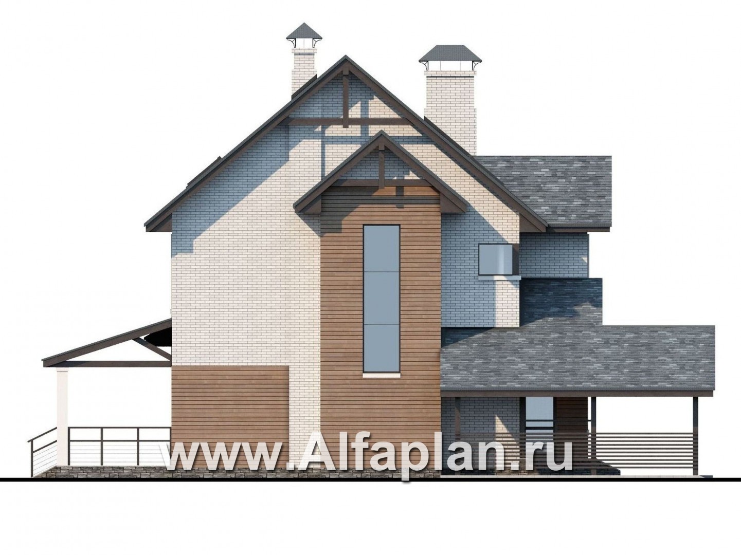 Проекты домов Альфаплан - «Прагматика» - современный коттедж с навесом для машины и бильярдной - изображение фасада №3