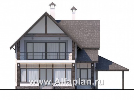 Проекты домов Альфаплан - «Арматор»- современный дом с террасой, лоджией и навесом для авто. - превью фасада №1