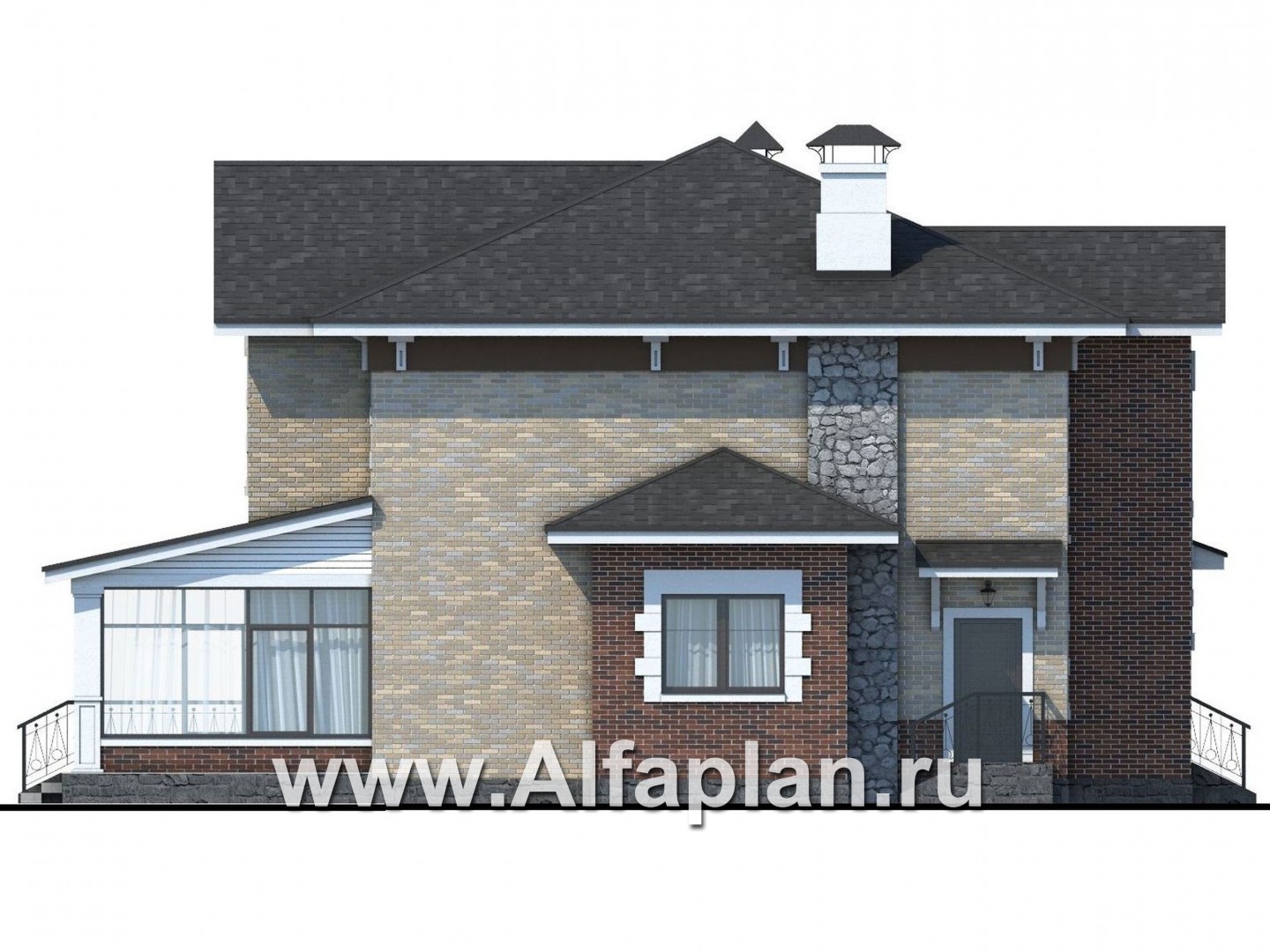 Проекты домов Альфаплан - «Равновесие» - изящный коттедж с террасами - изображение фасада №3