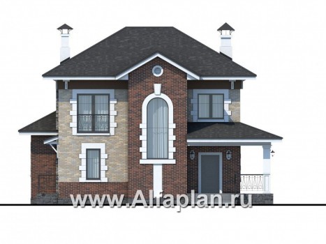 Проекты домов Альфаплан - «Равновесие» - изящный коттедж с террасами - превью фасада №1