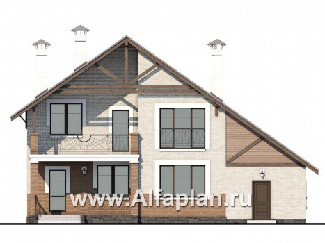 «Виконт» - проект дома с мансардой, с отличной планировкой, в стиле шале - превью фасада дома