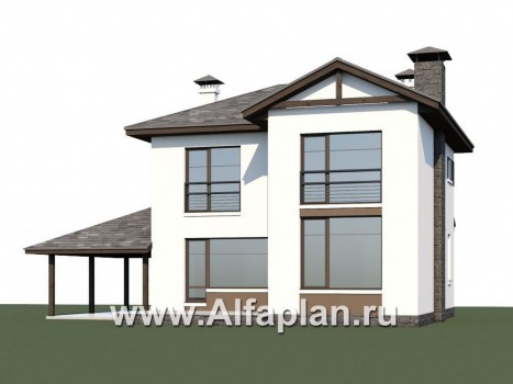 Проекты домов Альфаплан - Кирпичный дом «Панорама» с гаражом навесом - превью дополнительного изображения №1