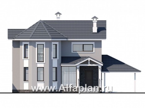 «Веста» - проект двухэтажного дома, с эркером, планировка с гостевой на 1 эт, с навесом на 1 авто - превью фасада дома