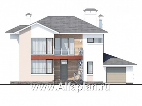 «Платина» - проект двухэтажного современного дома, с террасой и с гаражом, в стиле Акварель - превью фасада дома