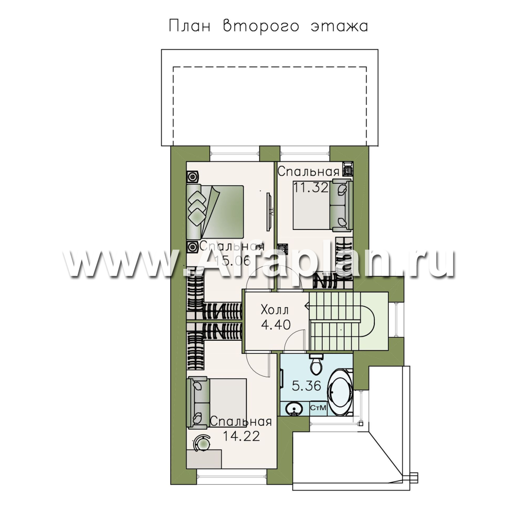 Проекты домов Альфаплан - «Арс» - дом с плоской кровлей для узкого участка - изображение плана проекта №2