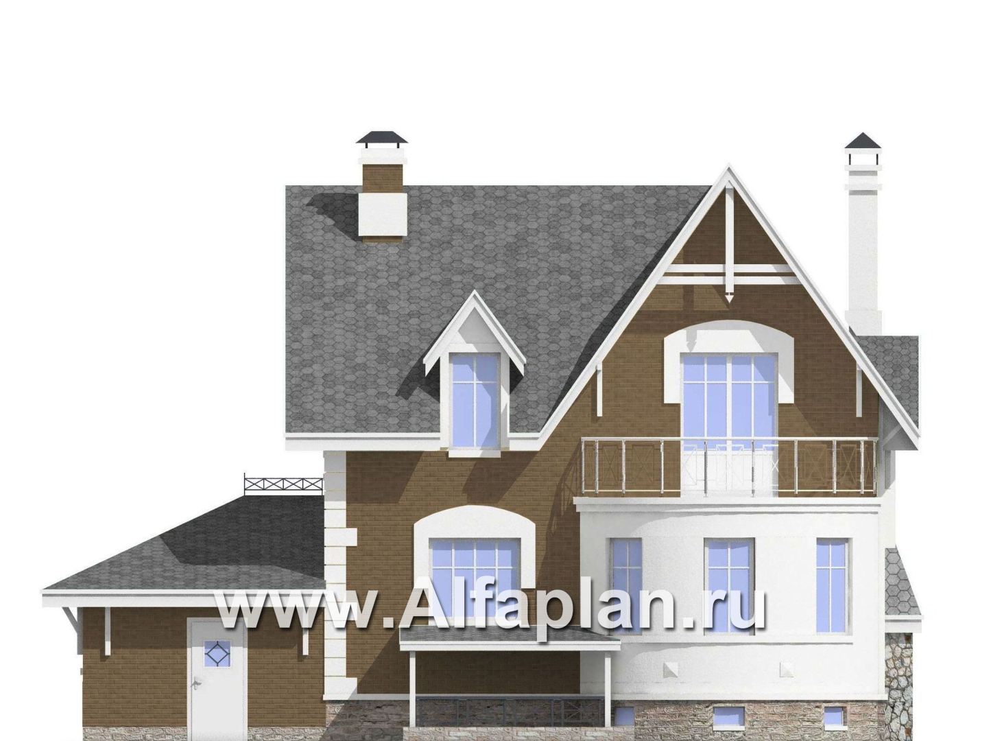 Проекты домов Альфаплан - «Ретростилиса Плюс» - удобный дом с цокольным этажом - изображение фасада №4