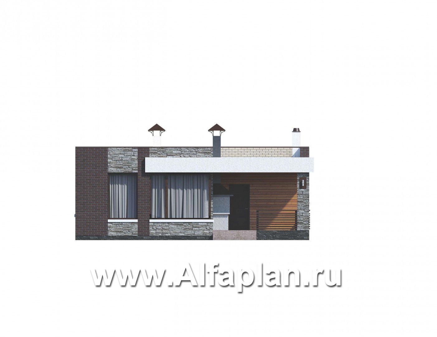 Проекты домов Альфаплан - «Дега» - современный одноэтажный дом с плоской кровлей - изображение фасада №1