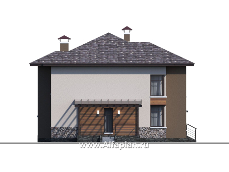 Проекты домов Альфаплан - «Печора» - стильный двухэтажный коттедж с сауной и мастер-спальней - превью фасада №2