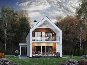 Превью проекта ««Барн» - проект дома с мансардой, современный стиль барнхаус, с сауной, террасой и балконом»