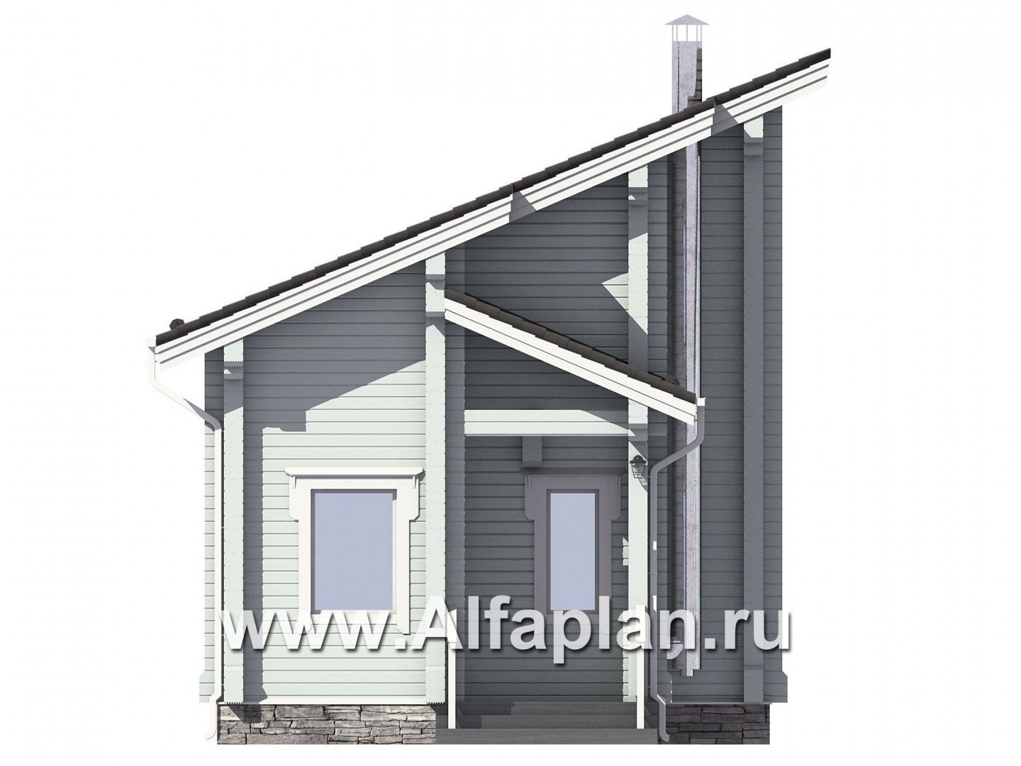 Проект дома с мансардой из бруса, с террасой. Гостевой дом, дача с односкатной кровлей - фасад дома