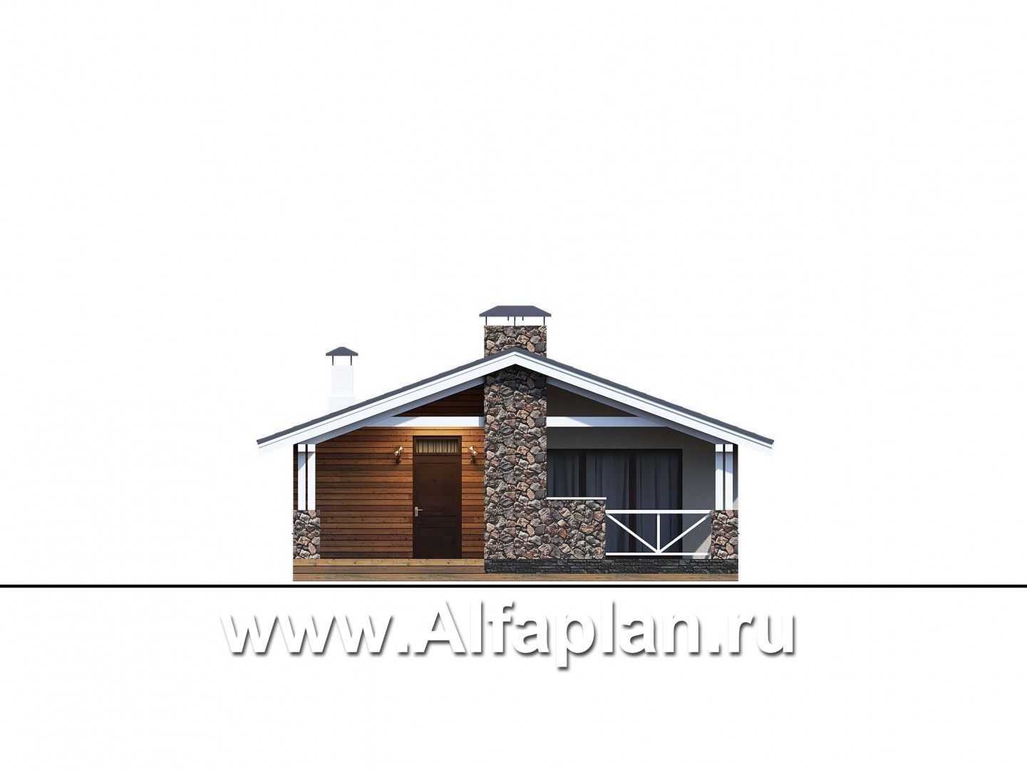 Проекты домов Альфаплан - «Мелета» - проект одноэтажного дома в скандинавском стиле с террасой - изображение фасада №1