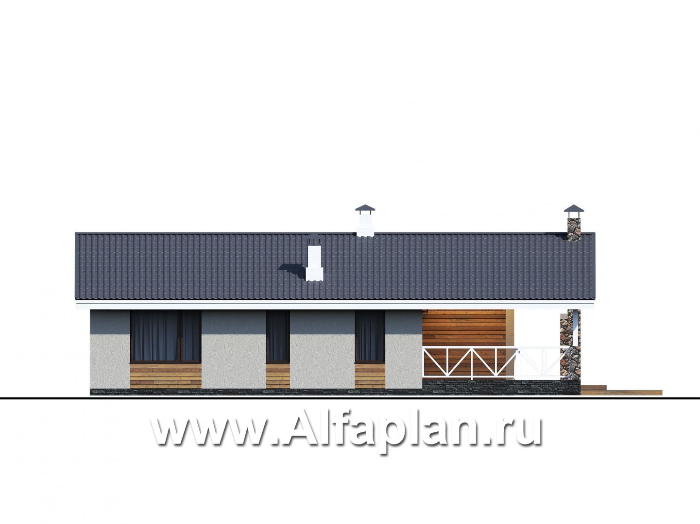 Проекты домов Альфаплан - «Мелета» - проект одноэтажного дома в скандинавском стиле с террасой - изображение фасада №2