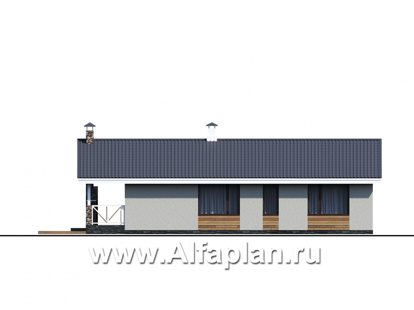 Проекты домов Альфаплан - «Мелета» - проект одноэтажного дома в скандинавском стиле с террасой - изображение фасада №4