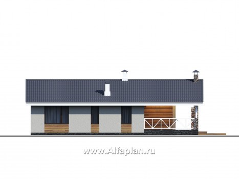 Проекты домов Альфаплан - «Мелета» - проект одноэтажного дома в скандинавском стиле с террасой - превью фасада №2