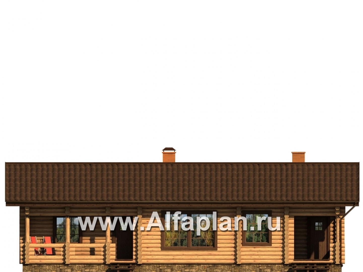 Проекты домов Альфаплан - Проект одноэтажного бревенчатого дома для отдыха - изображение фасада №1
