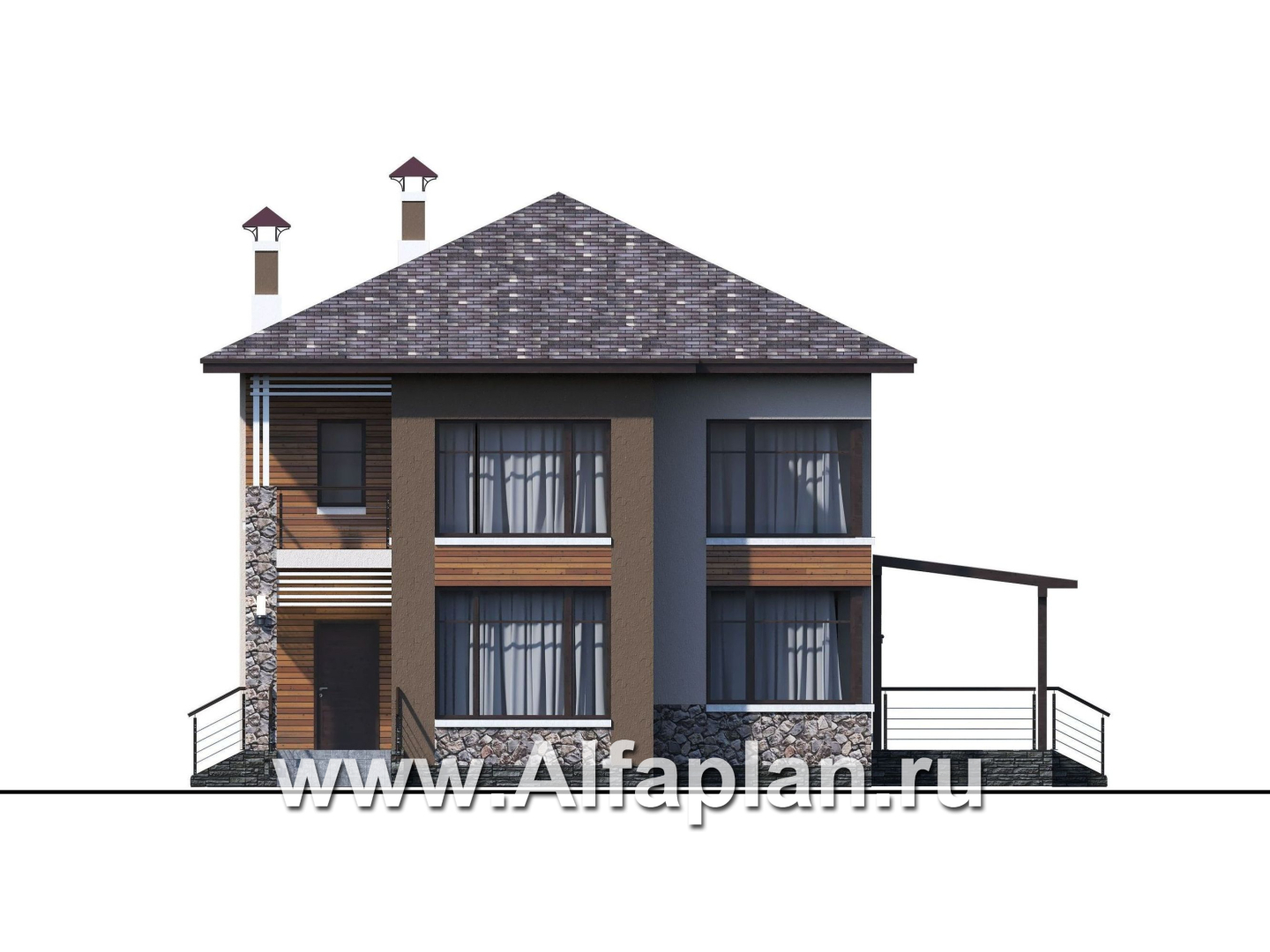 Проекты домов Альфаплан - «Печора» - стильный двухэтажный коттедж с сауной и мастер-спальней - изображение фасада №1