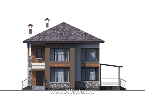 Проекты домов Альфаплан - «Печора» - стильный двухэтажный коттедж с сауной и мастер-спальней - превью фасада №1