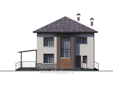 Проекты домов Альфаплан - «Печора» - стильный двухэтажный коттедж с сауной и мастер-спальней - превью фасада №3