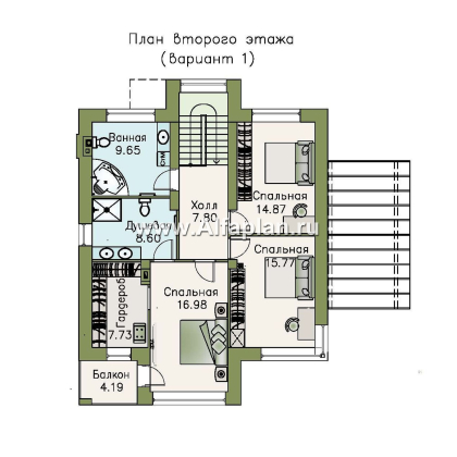 Проекты домов Альфаплан - «Печора» - стильный двухэтажный коттедж с сауной и мастер-спальней - превью плана проекта №2