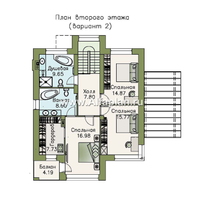 Проекты домов Альфаплан - «Печора» - стильный двухэтажный коттедж с сауной и мастер-спальней - превью плана проекта №3