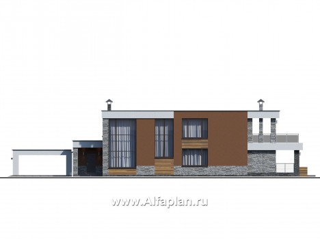 «Бетельгейзе» - проект двухэтажного дома в стиле хай-тек, вилла со вторым светом, мастер спальня, плоская крыша - превью фасада дома