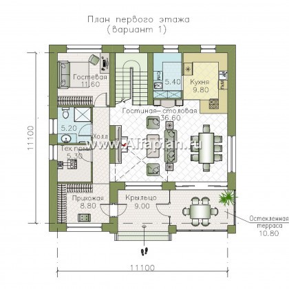 Проекты домов Альфаплан - "Римские каникулы" - проект дома с двусветной гостиной - превью плана проекта №1