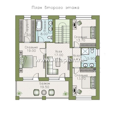 «Римские каникулы» - проект двухэтажного дома, с террасой, в классическом стиле - превью план дома