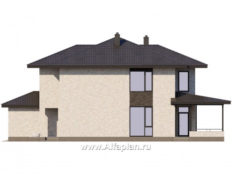 Проект двухэтажного дома, планировка с кабинетом на 1 эт и с террасой, гараж на 1 авто, в современном стиле - превью фасада дома