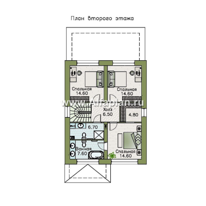 «Остров сокровищ» - проект простого дома из газобетона, планировка с кабинетом на 1 эт, с террасой - превью план дома