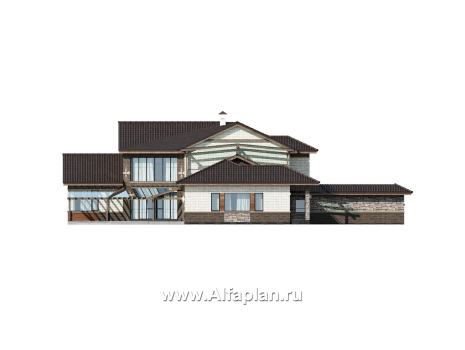 «Шахерезада» - проект двухэтажной роскошной виллы, со вторым светом гостиной, с бассейном и с гаражом - превью фасада дома