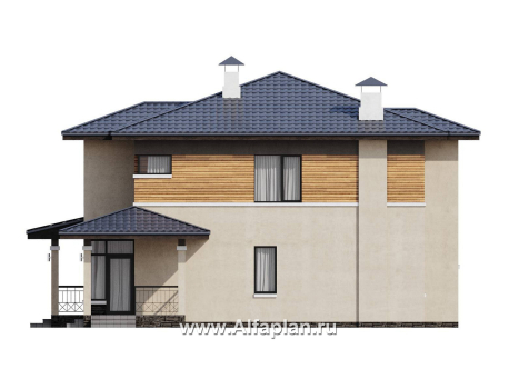 «Монтана» - проект двухэтажного дома из кирпича, со вторым светом и с террасой, в стиле Райта - превью фасада дома