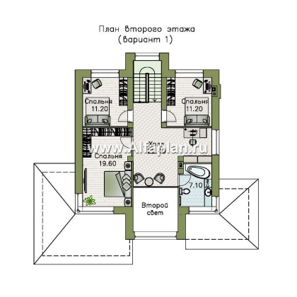 «Монтана» - проект двухэтажного дома из кирпича, со вторым светом и с террасой, в стиле Райта - превью план дома