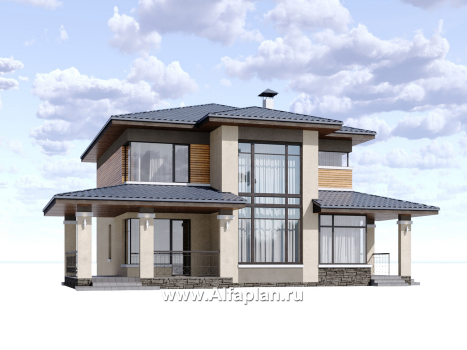 «Монтана» - проект двухэтажного дома из кирпича, со вторым светом и с террасой, в стиле Райта - превью дополнительного изображения №1