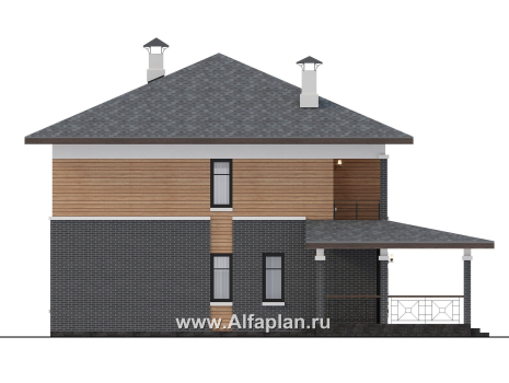 «Отрадное» - проект двухэтажного дома из газобетона, в стиле Райта, с террасой на главном фасаде - превью фасада дома