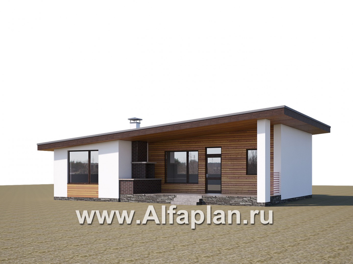 Проекты домов Альфаплан - «Вита» -проект одноэтажного каркасного дома с террасой, в скандинавском стиле - дополнительное изображение №1