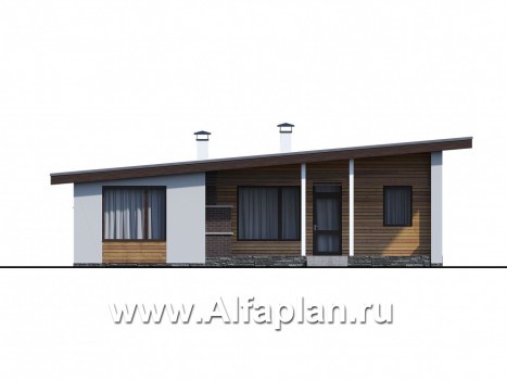 Проекты домов Альфаплан - «Вита» -проект одноэтажного каркасного дома с террасой, в скандинавском стиле - превью фасада №4