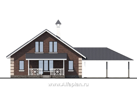 Проекты домов Альфаплан - «Замечательный сосед» - небольшой мансардный дом с гаражом-навесом на два автомобиля - превью фасада №4
