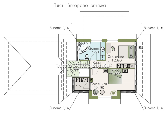 Проекты домов Альфаплан - «Замечательный сосед» - небольшой мансардный дом с гаражом-навесом на два автомобиля - превью плана проекта №3