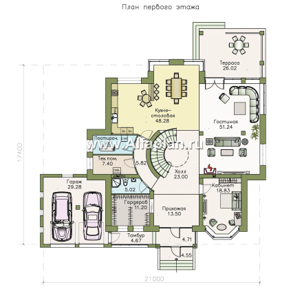 Вилла «Эдельвейс» - современный проект двухэтажной виллы, со вторым светом и красивой лестницей, и гаражом на 2 авто - превью план дома