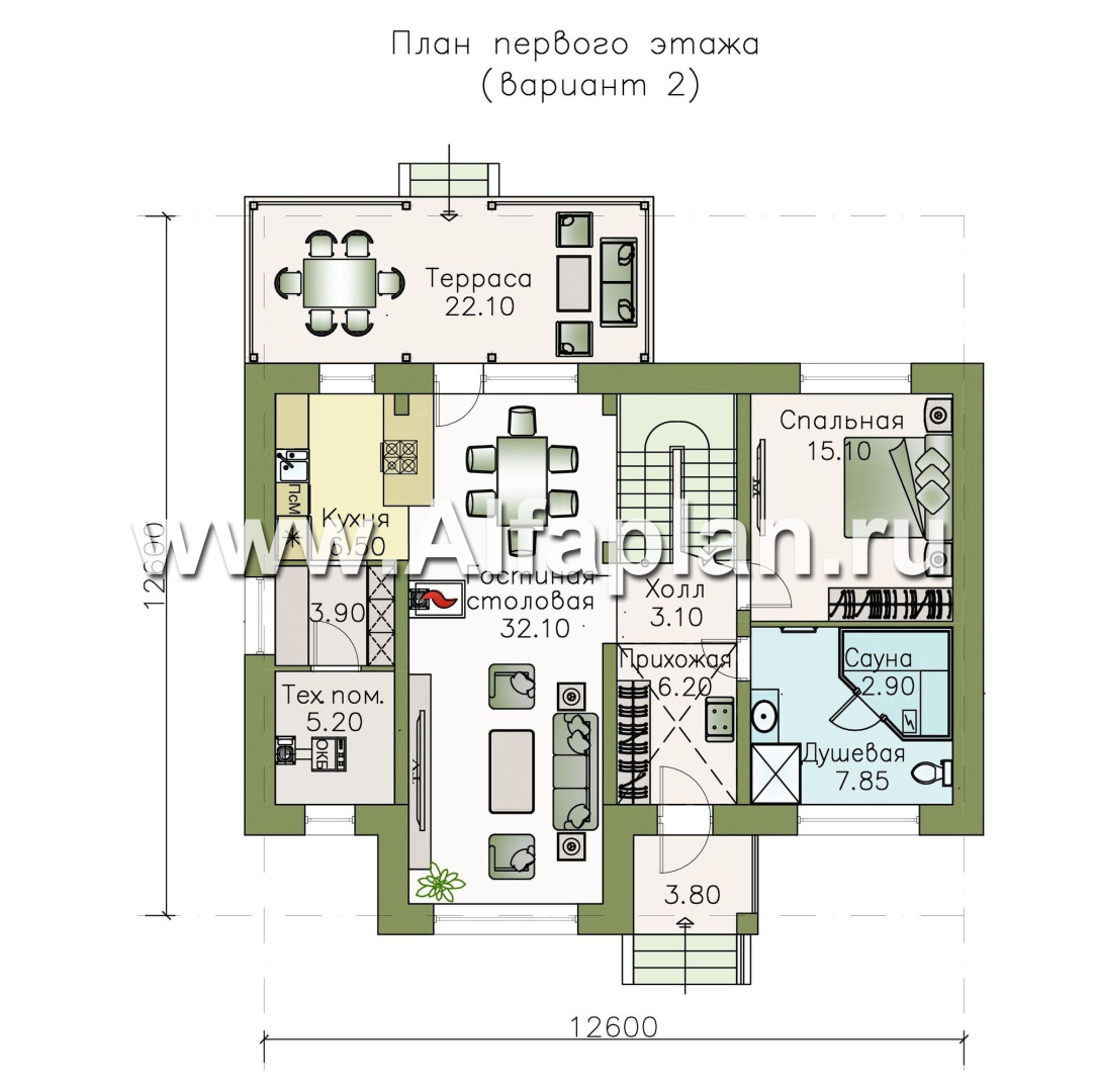 Проекты домов Альфаплан - «Кассиопея» - комфортабельный мансардный дом с рациональной планировкой - план проекта №2