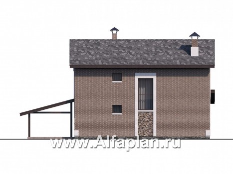 «Каменка» - проект двухэтажного дома из газобетона, планировка с террасой и с гаражом-навесом - превью фасада дома