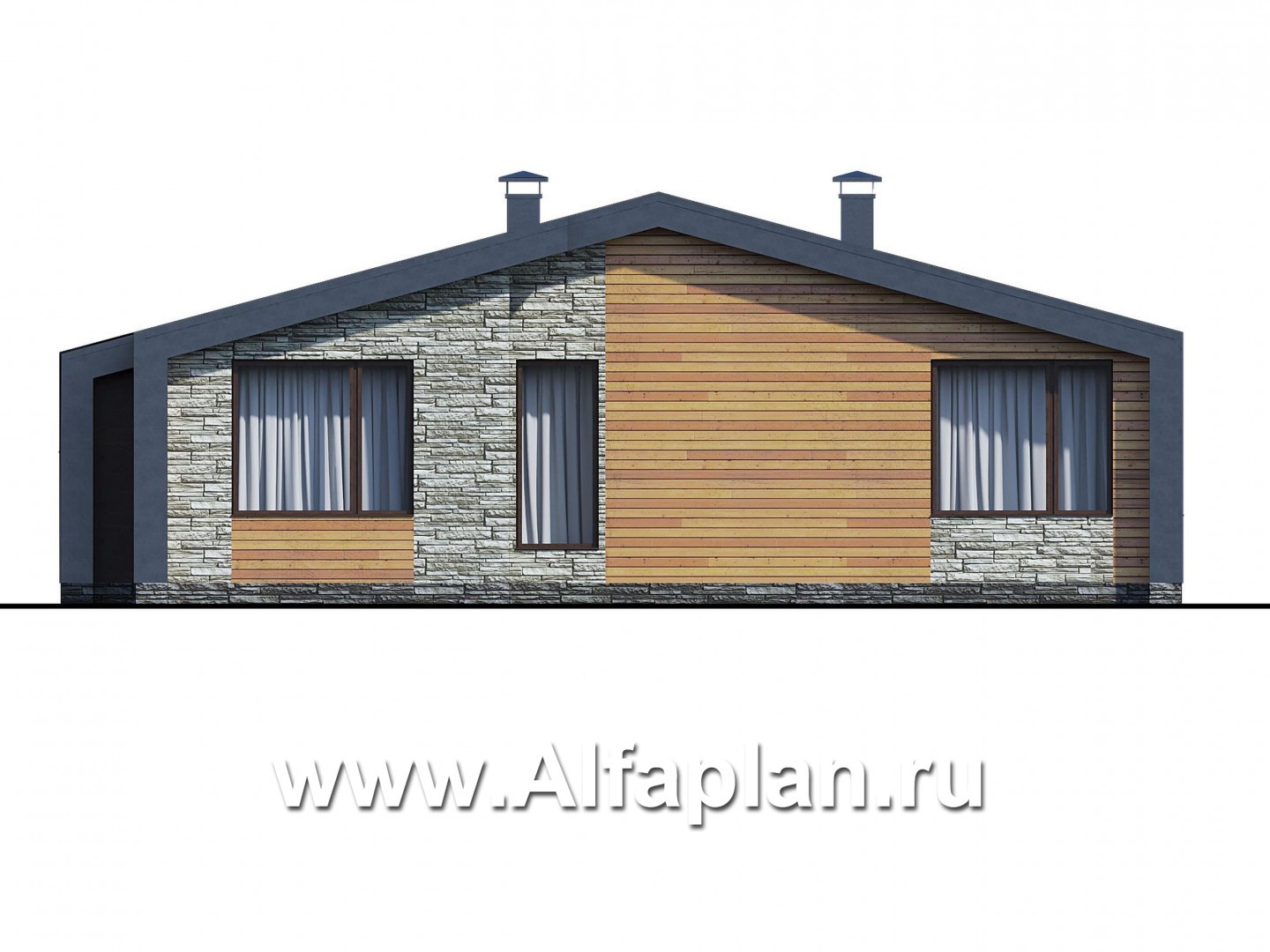 Проекты домов Альфаплан - «Гамма» - проект одноэтажного  дома, с сауной и с террасой, в стиле барн - изображение фасада №4