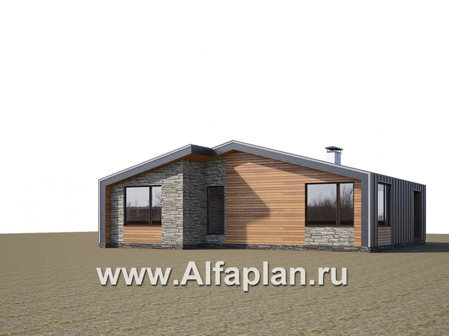 Проекты домов Альфаплан - «Гамма» - проект одноэтажного  дома, с сауной и с террасой, в стиле барн - дополнительное изображение №2